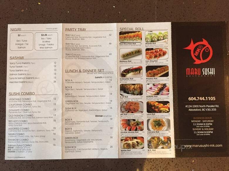 Maru Sushi - Abbotsford, BC menu_pic