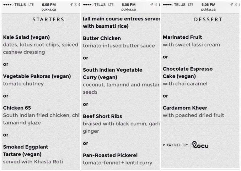 Pukka - Toronto, ON menu_pic