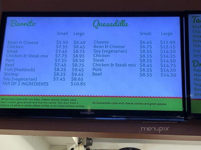 Burrito Place - Toronto, ON menu_pic