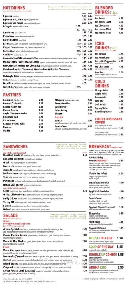 Aroma Espresso Bar - Vaughan, ON menu_pic