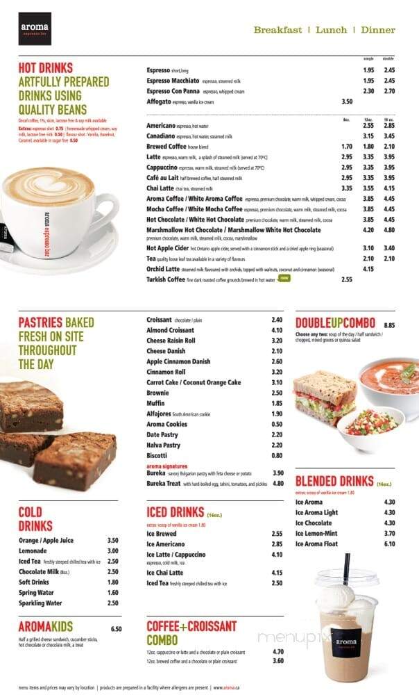 Aroma Espresso Bar - Vaughan, ON menu_pic