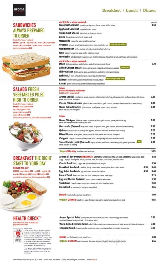 Aroma Espresso Bar - Vaughan, ON menu_pic