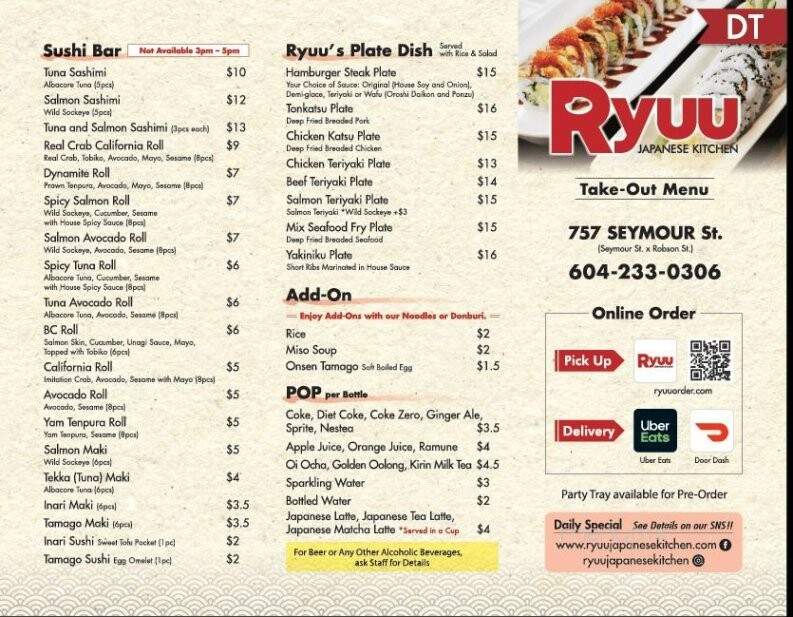 Ryuu Japanese Kitchen - Vancouver, BC menu_pic