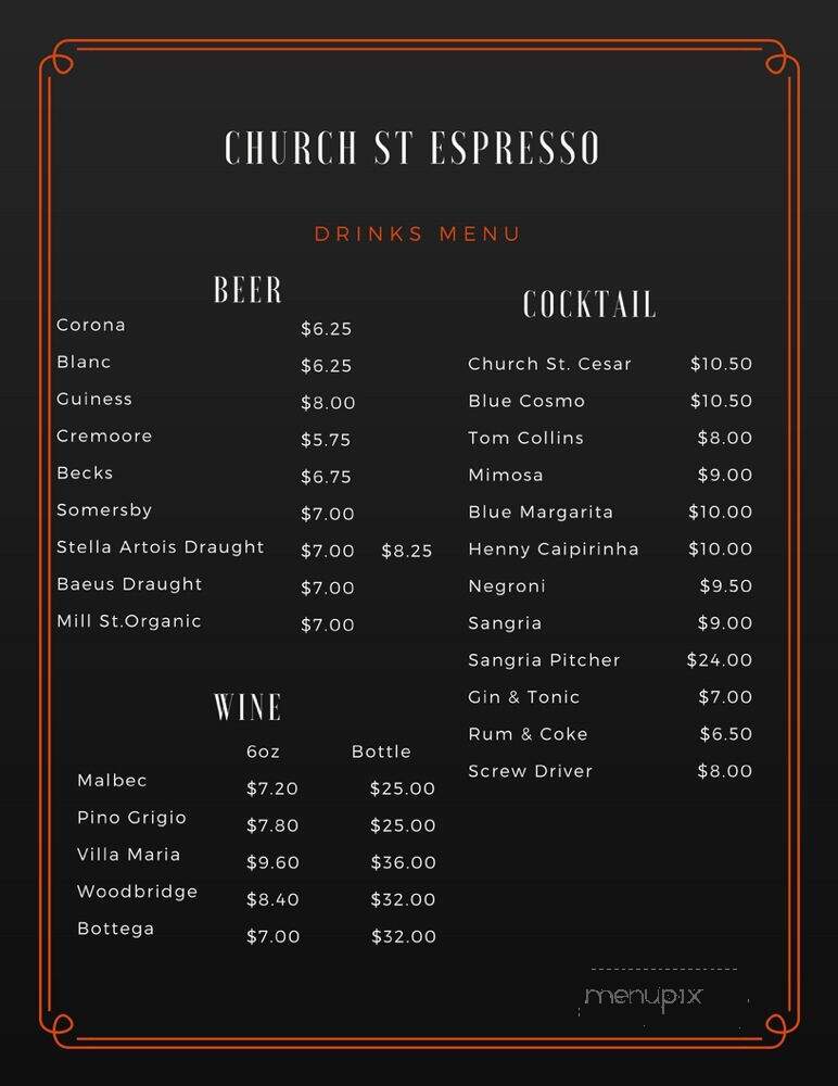 Church Street Espresso - Toronto, ON menu_pic