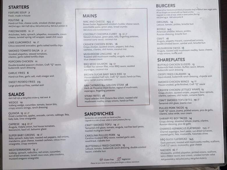 The Craft - Toronto, ON menu_pic
