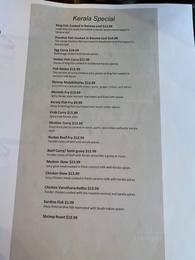 Kairali - Toronto, ON menu_pic