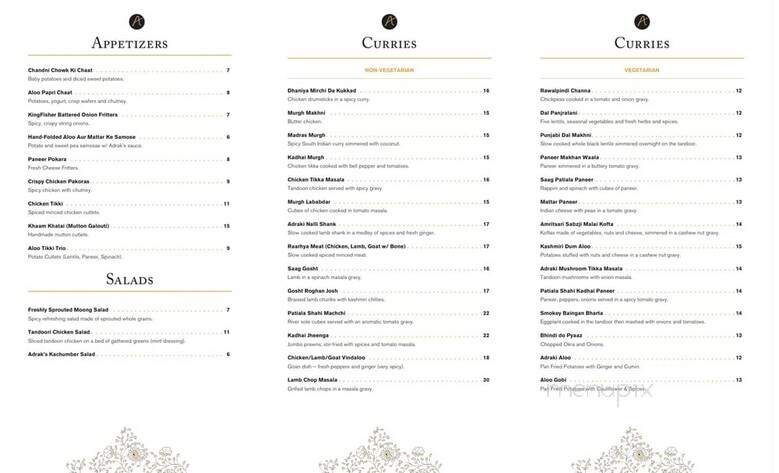 Adrak Indian Restaurant & Bar - Richmond Hill, ON menu_pic