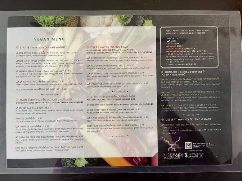 Real Thai Cuisine - Peterborough, ON menu_pic