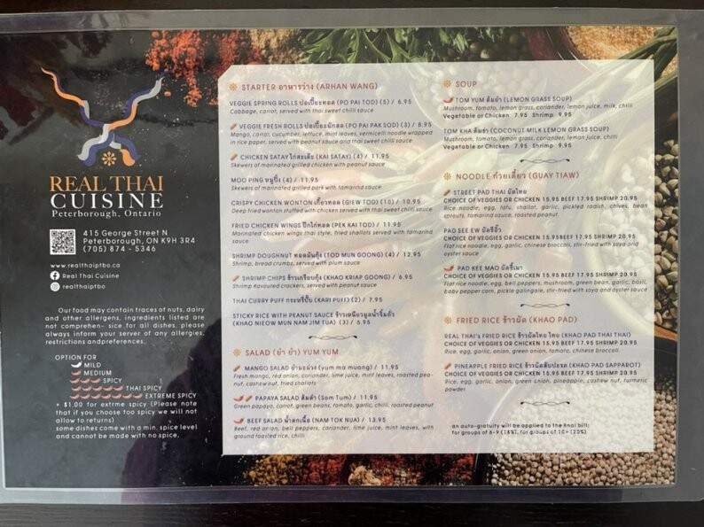 Real Thai Cuisine - Peterborough, ON menu_pic