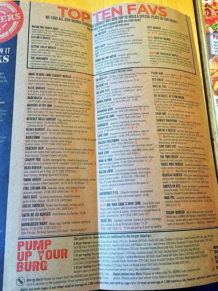 The Works Gourmet Burger Bistro - Barrie, ON menu_pic