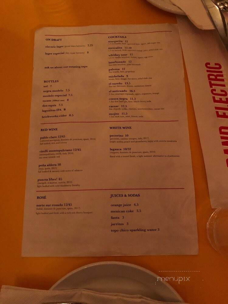 Grand Electric - Toronto, ON menu_pic