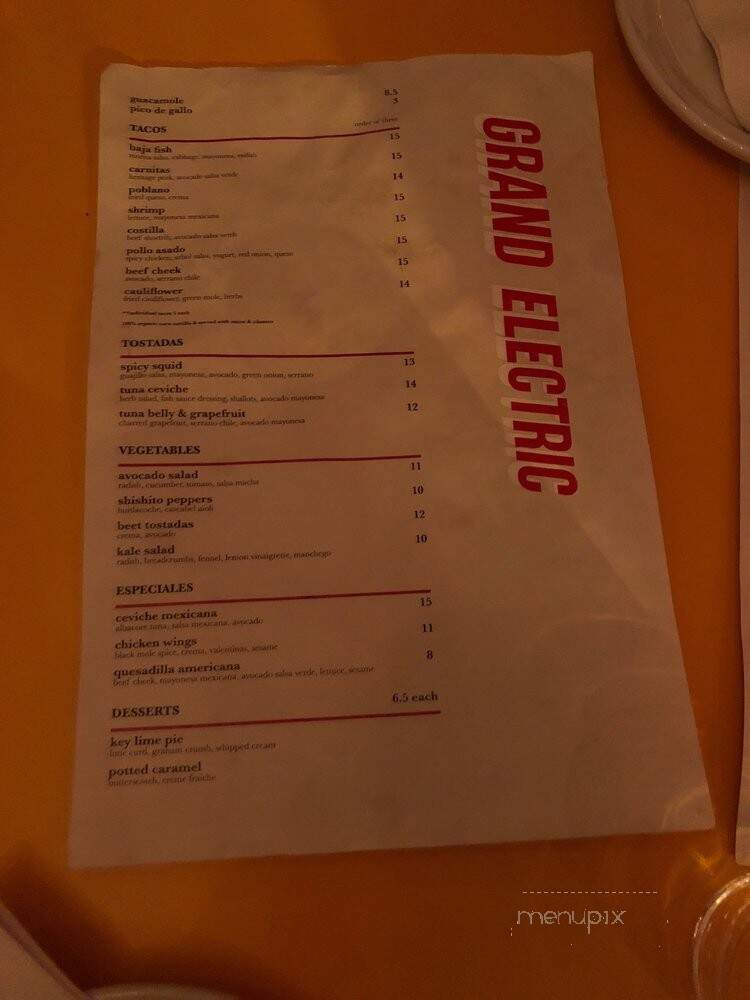 Grand Electric - Toronto, ON menu_pic