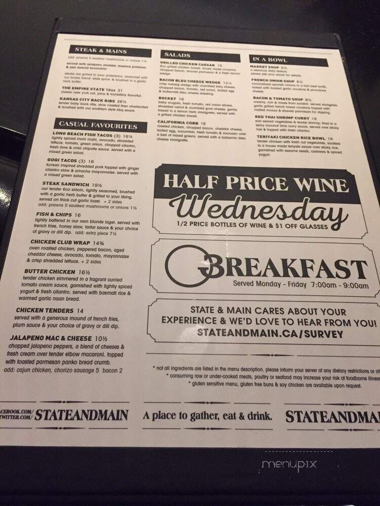 State & Main Kitchen and Bar - Calgary, AB menu_pic