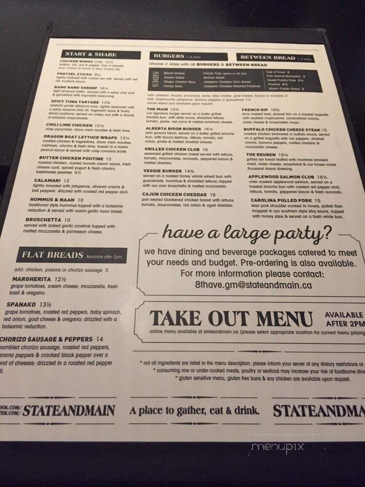 State & Main Kitchen and Bar - Calgary, AB menu_pic