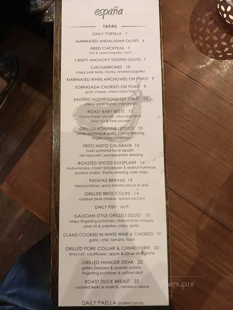 Espana Restaurant - Vancouver, BC menu_pic