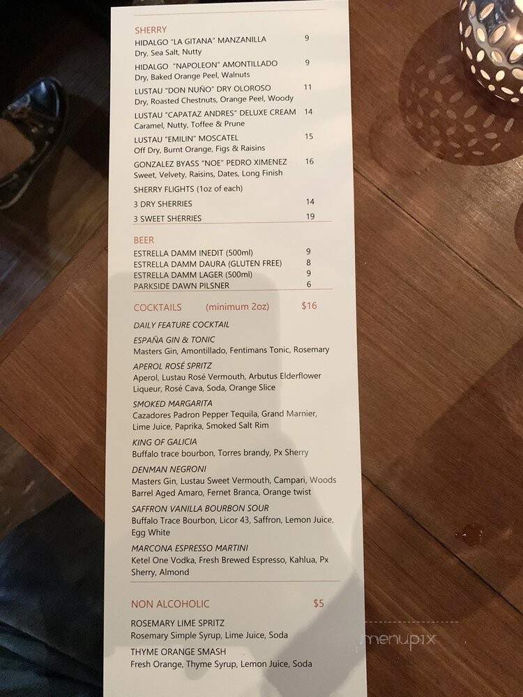 Espana Restaurant - Vancouver, BC menu_pic