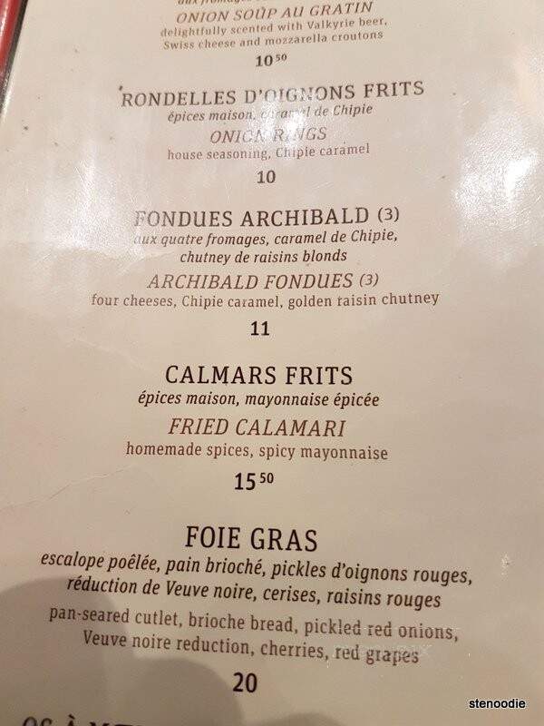 Archibald Microbrasserie - Dorval, QC menu_pic