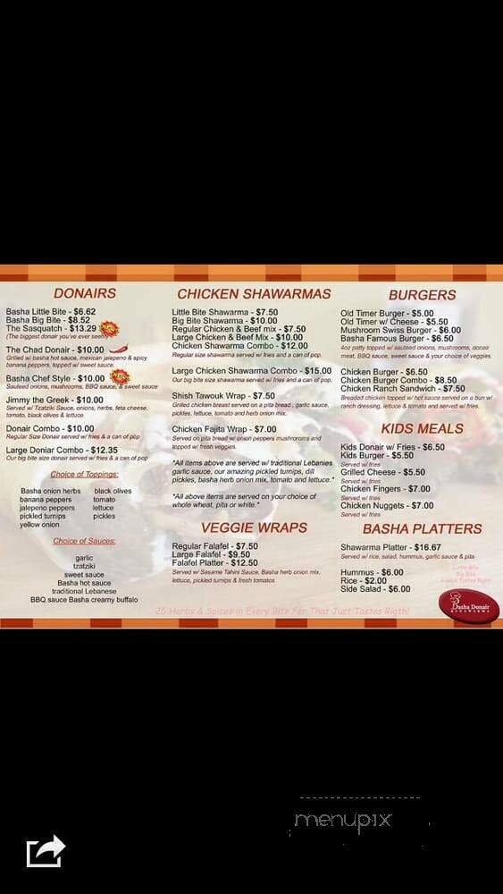 Basha Donair & Shawarma - Leduc, AB menu_pic