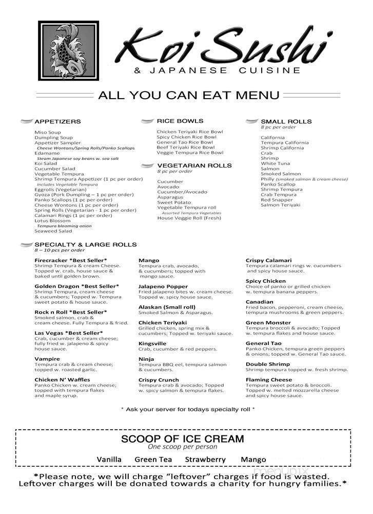 Koi Sushi & Japanese Cuisine - LaSalle, ON menu_pic