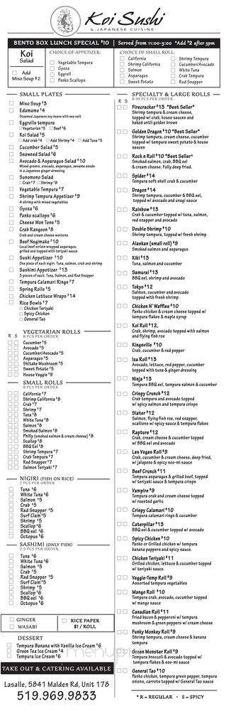 Koi Sushi & Japanese Cuisine - LaSalle, ON menu_pic