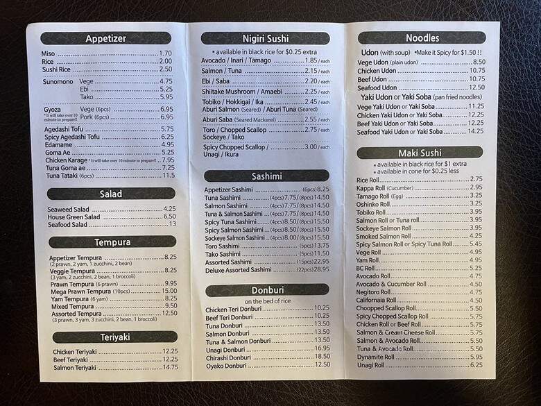 Sushi Taku - Vancouver, BC menu_pic