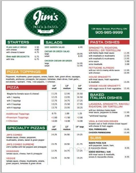 Jim's Pizza & Pasta - Port Perry, ON menu_pic