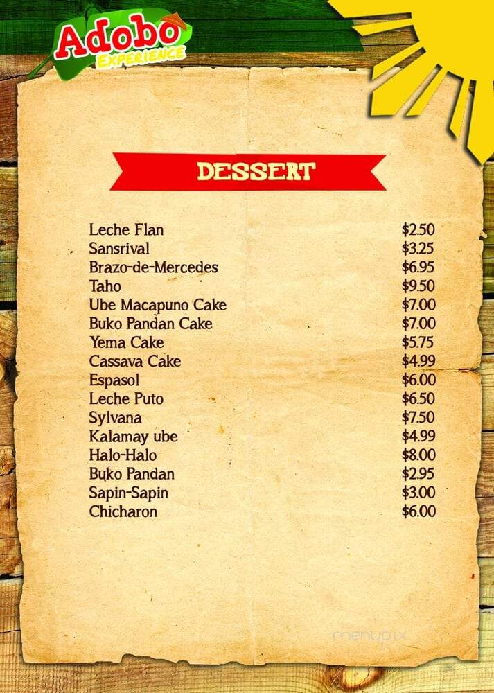 Adobo Experience - Calgary, AB menu_pic