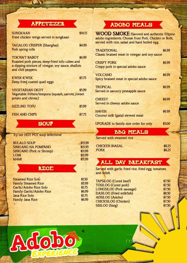Adobo Experience - Calgary, AB menu_pic