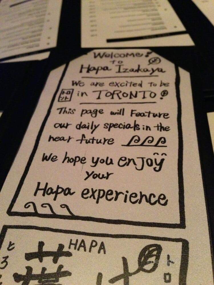 Hapa Izakaya - Toronto, ON menu_pic
