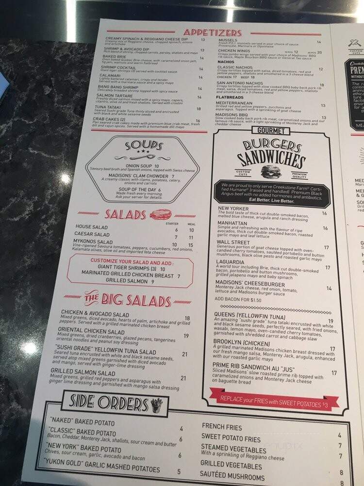 Madisons New York Grill & Bar - Ottawa, ON menu_pic