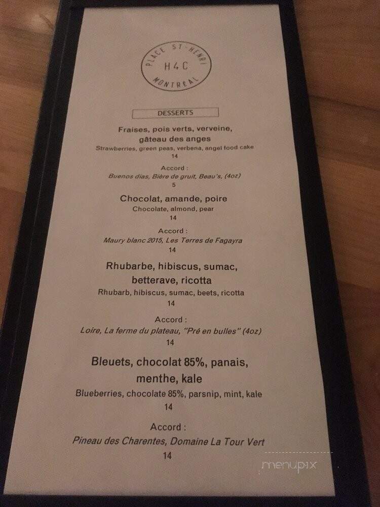 Le H4C - Montreal, QC menu_pic