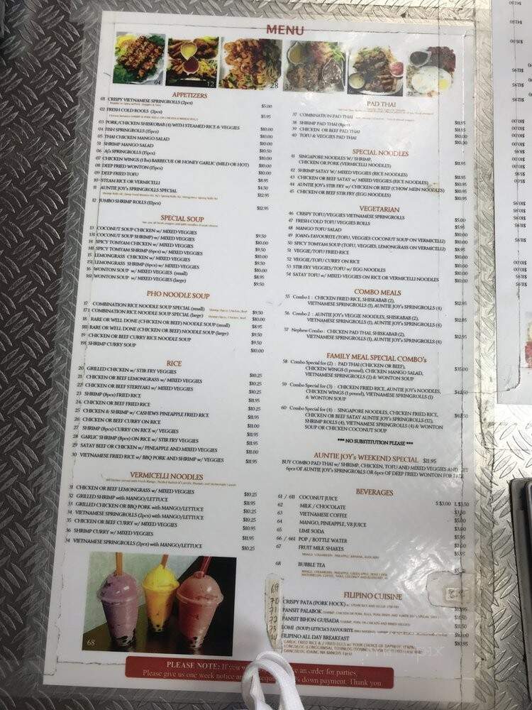 Auntie Joy's Springrolls - Orangeville, ON menu_pic