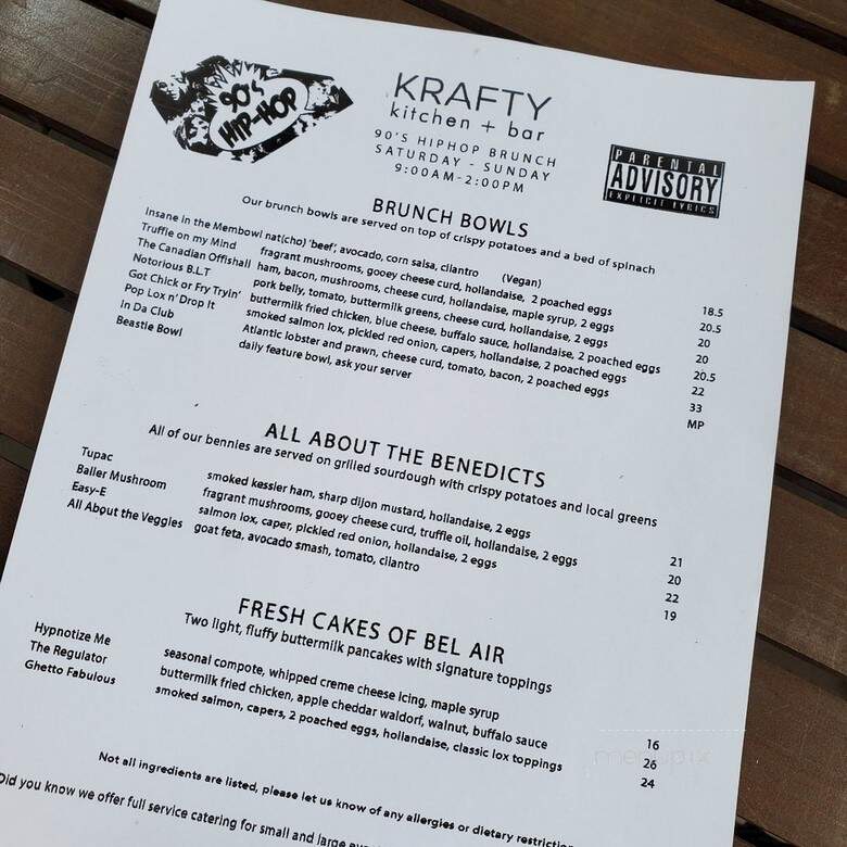 Krafty Kitchen + Bar - Kelowna, BC menu_pic
