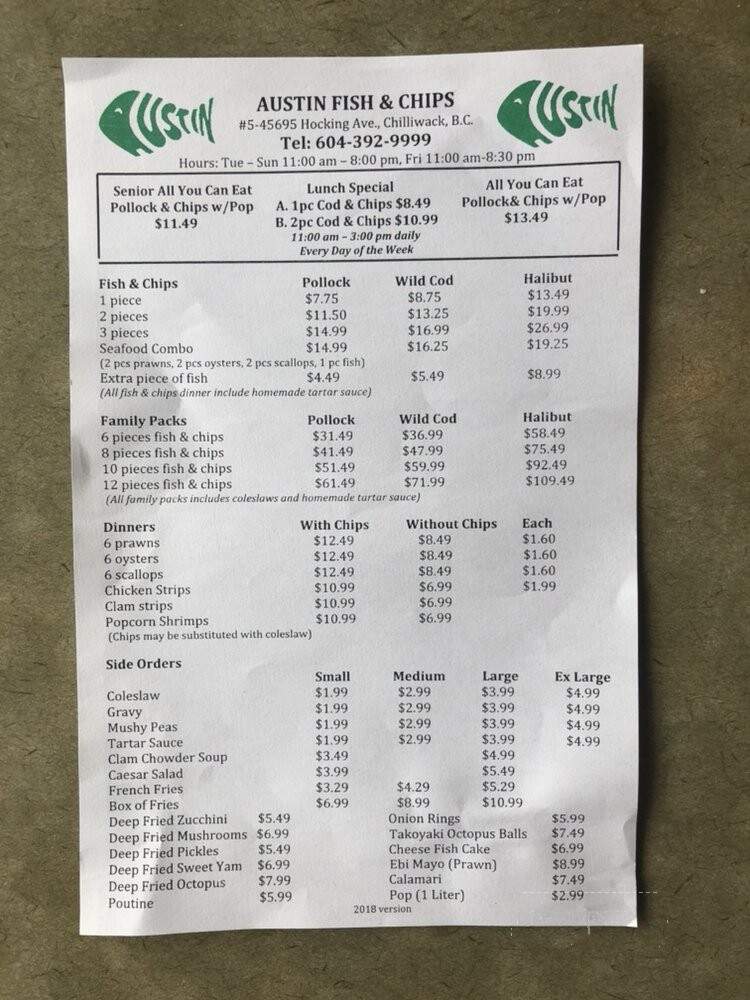 Austin Fish & Chips - Chilliwack, BC menu_pic