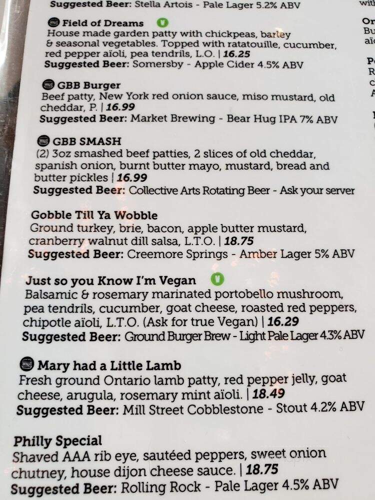 Ground Burger Bar - Newmarket, ON menu_pic