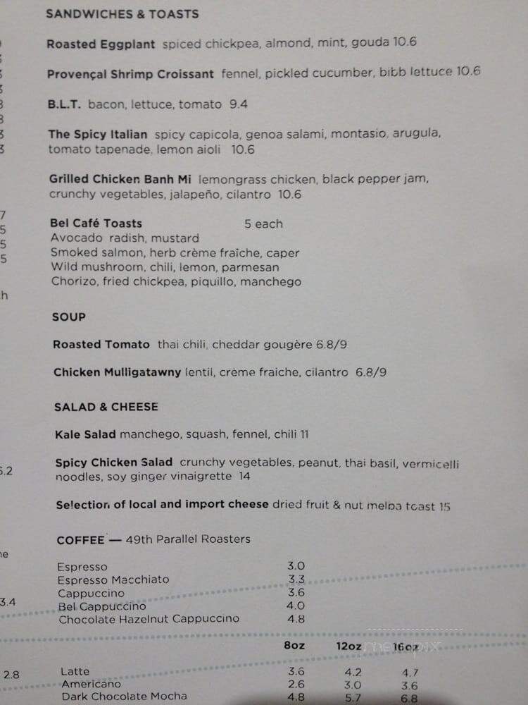 Bel Cafe - Vancouver, BC menu_pic