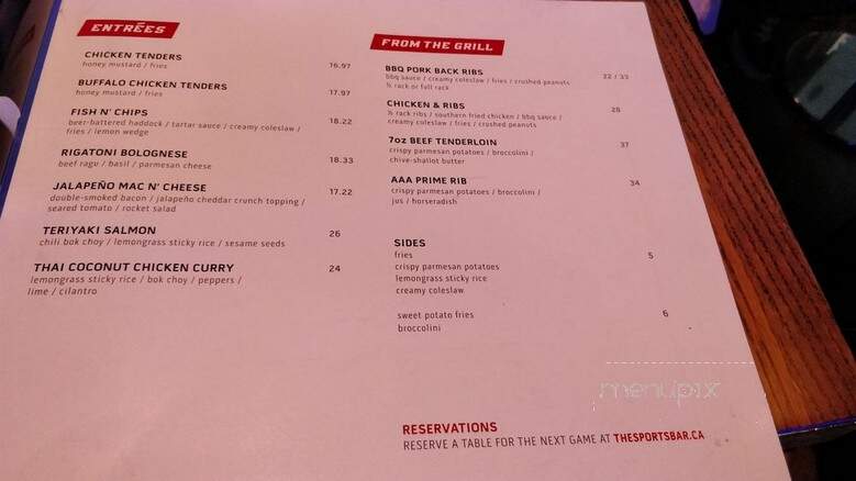 The Sports Bar Live - Vancouver, BC menu_pic