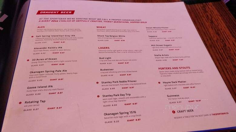 The Sports Bar Live - Vancouver, BC menu_pic