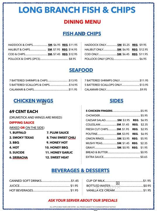 Longbranch Fish And Chips - Toronto, ON menu_pic