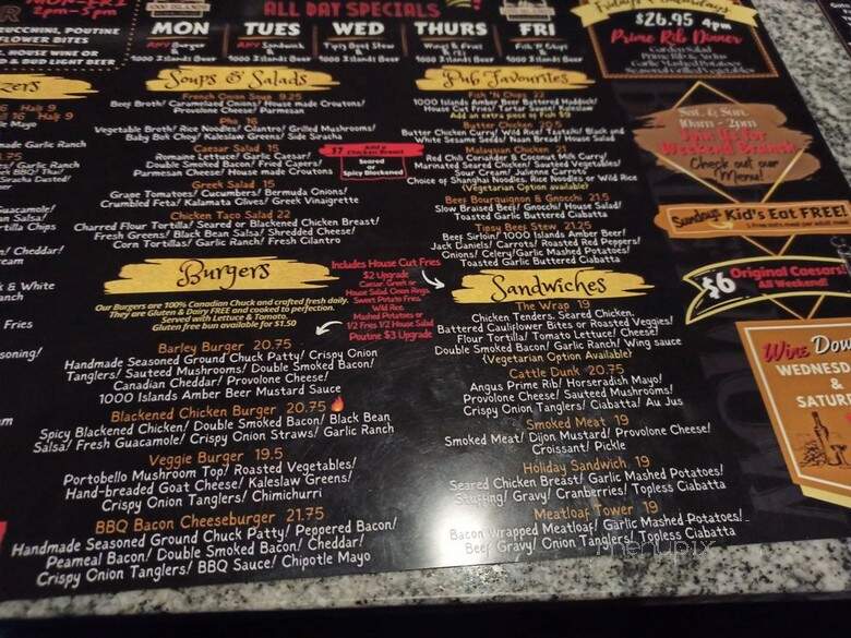 Barley Mow Pub - Ottawa, ON menu_pic