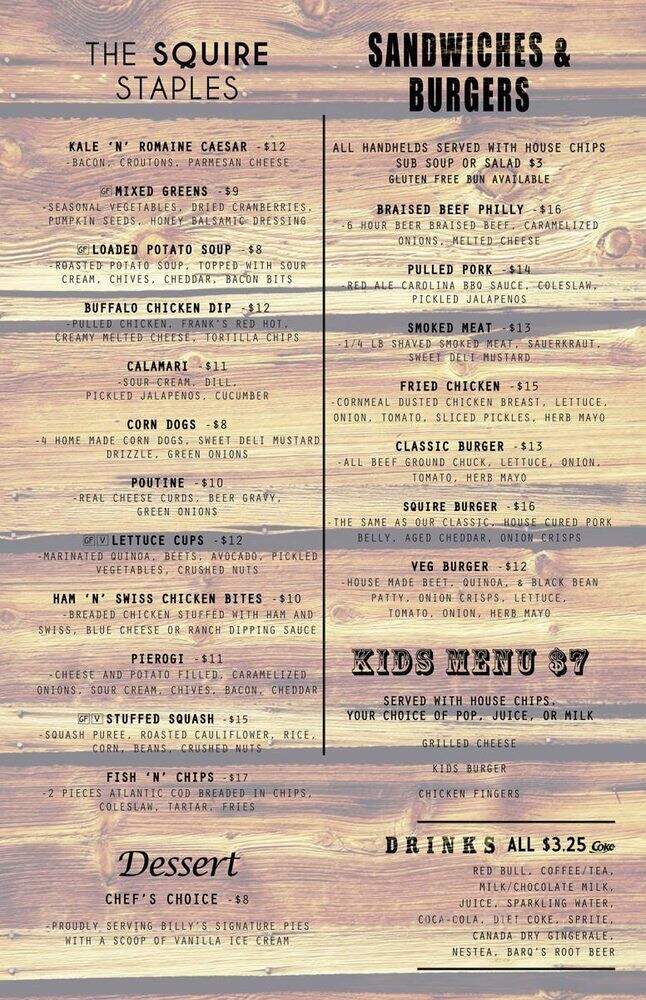 The Squire Pub & Grill - London, ON menu_pic