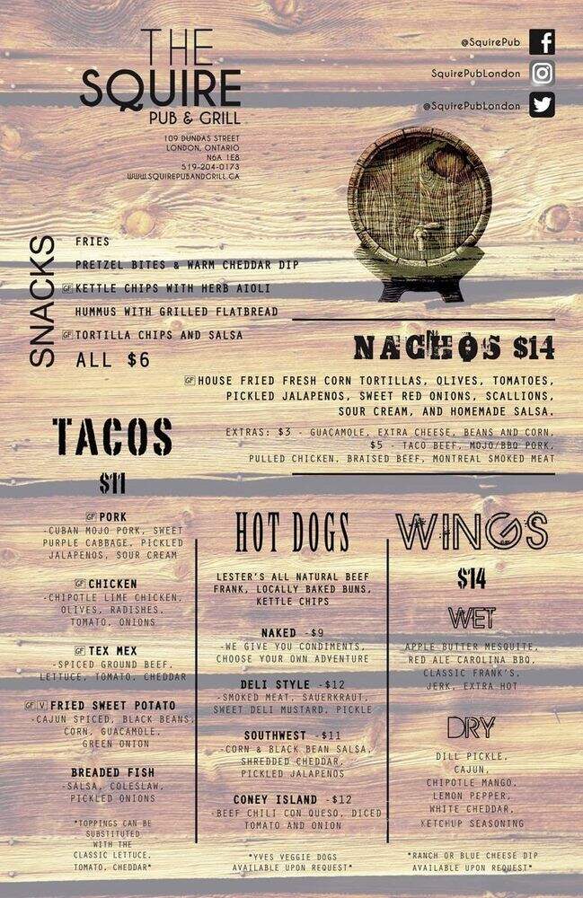 The Squire Pub & Grill - London, ON menu_pic