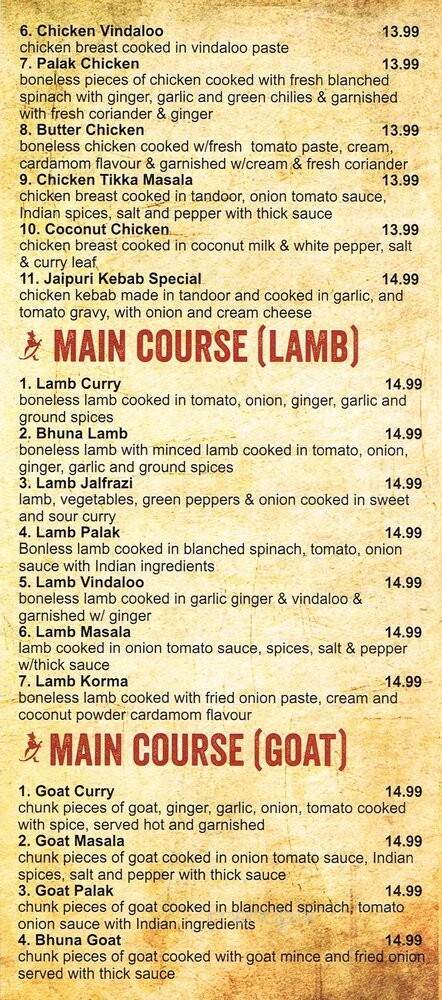 Jaipur Indian Cuisine - Surrey, BC menu_pic