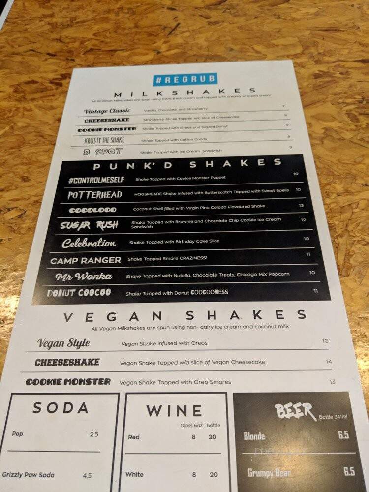 Regrub Burger Bar - Calgary, AB menu_pic