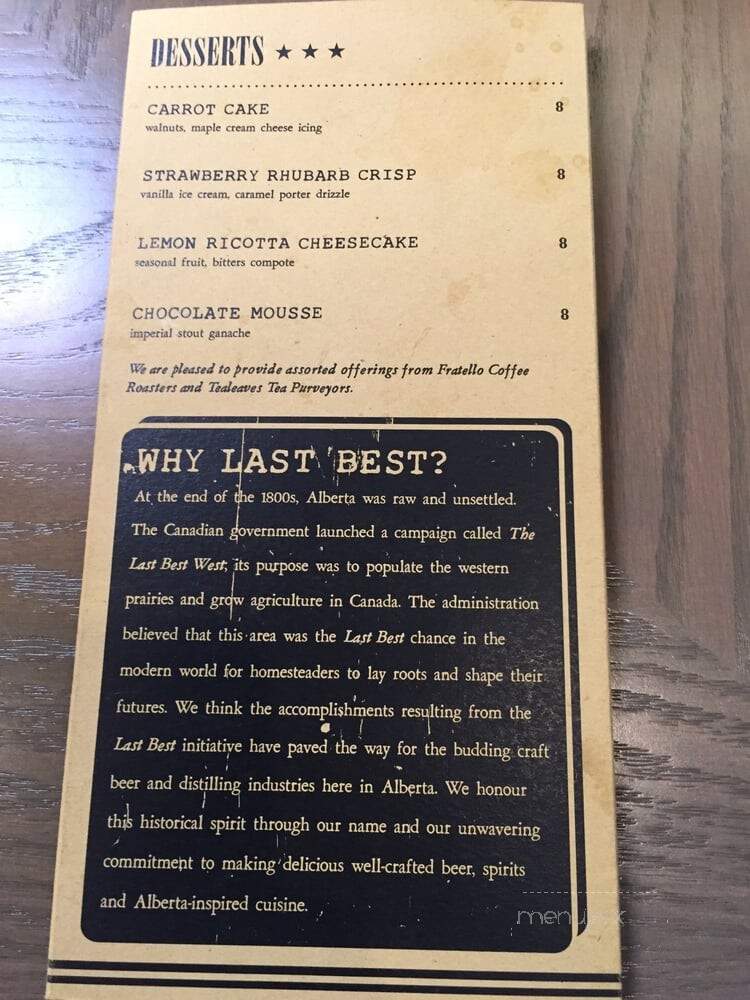 Last Best Brewing & Distilling - Calgary, AB menu_pic