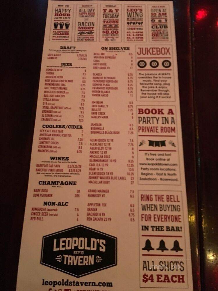 Leopold's - Regina, SK menu_pic