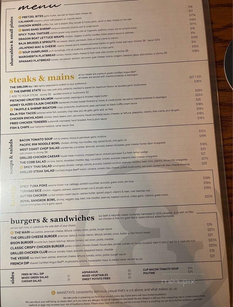 State & Main Kitchen and Bar - Edmonton, AB menu_pic