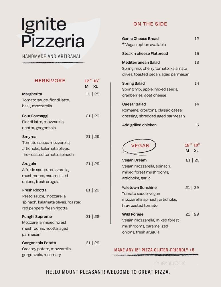 Ignite Pizzeria - Vancouver, BC menu_pic