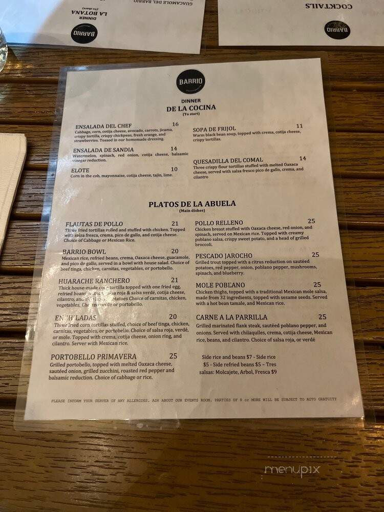 Barrio - Toronto, ON menu_pic