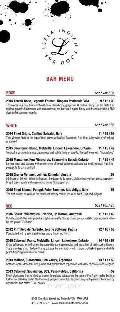 Leela By Amaya - Toronto, ON menu_pic